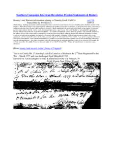 Southern Campaign American Revolution Pension Statements & Rosters Bounty Land Warrant information relating to Timothy Linch VAS924 Transcribed by Will Graves vsl 1VA[removed]