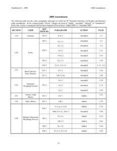 Handbook 44 – [removed]Amendments 2008 Amendments The following table lists the codes, paragraphs, and pages in which the 93rd National Conference on Weights and Measures