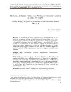 Luis Corvalán M., Identidad, ideología y política en el Movimiento Nacional Socialista de Chile, Identity, ideology and politic in the National Socialist Movement in Chile, , Revista Izquierdas N° 