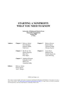 STARTING A NONPROFIT: WHAT YOU NEED TO KNOW University of Richmond School of Law Nonprofit Organizations Spring[removed]1st Ed.)