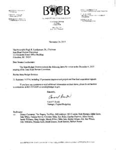 State Budget and Control Board, State Budget Division – Capital Budgeting Unit Summary of Permanent Improvement Project Actions Proposed by Agencies September 24, 2013 to November 12, 2013 Item 1.