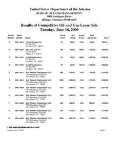 United States Department of the Interior BUREAU OF LAND MANAGEMENT 5001 Southgate Drive Billings, Montana[removed]Results of Competitive Oil and Gas Lease Sale