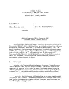 Order on Respondent Motiva Enterprises LLC’s Motion for Limited Additional Discovery
