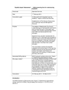 Equality Impact Assessment - Initial screening form for restructuring proposals Directorate Specialist Services