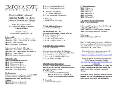  SS 122 United States History I  SS 123 United States History II Emporia State University Transfer Guide For Cloud County Community College