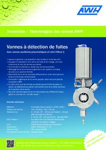 Innovation – Technologies des vannes AWH  Vannes à détection de fuites Avec vannes auxiliaires pneumatiques et vérin VMove 1 •	Assure et garantie une séparation des fluides en toute sécurité •	Equipée en sta