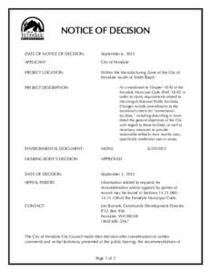 NOTICE OF DECISION DATE OF NOTICE OF DECISION: September 6, 2013  APPLICANT: