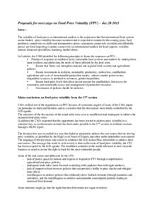 Proposals for next steps on Food Price Volatility (FPV) – dec[removed]Intro : The volatility of food prices on international markets is the expression that the international food system seems broken : price volatility 