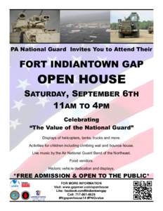 PA National Guard Invites You to Attend Their  FORT INDIANTOWN GAP OPEN HOUSE SATURDAY, SEPTEMBER 6TH