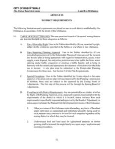 CITY OF ROBERTSDALE The Hub of Baldwin County Land Use Ordinance ARTICLE IX DISTRICT REQUIREMENTS