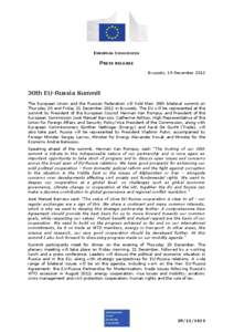 EUROPEAN COMMISSION  PRESS RELEASE Brussels, 19 December[removed]30th EU-Russia Summit