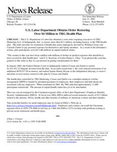 News Release U.S. Department of Labor Office of Public Affairs Chicago, Ill. Release Number: [removed]Chi