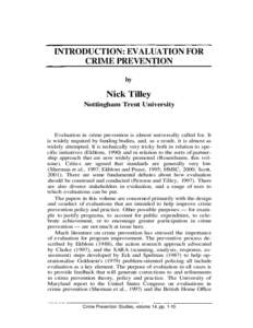 INTRODUCTION: EVALUATION FOR CRIME PREVENTION by Nick Tilley Nottingham Trent University