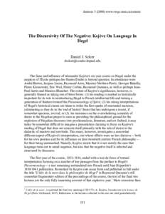 Animuswww.swgc.mun.ca/animus  The Discursivity Of The Negative: Kojève On Language In Hegel  Daniel J. Selcer