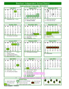 Brenham Independent School District Instructional Calendar[removed]July 2013