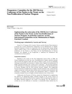 NPT/CONF.2015/PC.I/WP.1 Preparatory Committee for the 2015 Review Conference of the Parties to the Treaty on the Non-Proliferation of Nuclear Weapons  15 March 2012