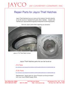 JAY COURTNEY COMPANY, INC  Repair Parts for Jayco Thief Hatches Jayco Thief Hatches have our name on the inside of the lid to identify us as the source of replacement parts when needed. Inspect and maintain your Jayco pr