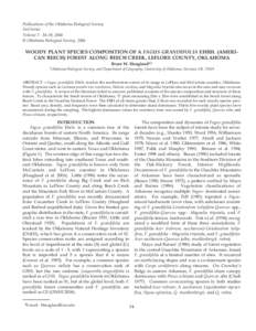 Publications of the Oklahoma Biological Survey 2nd Series Volume 7: 34-39, 2006 © Oklahoma Biological Survey, 2006  WOODY PLANT SPECIES COMPOSITION OF A FAGUS GRANDIFOLIA EHRH. (AMERICAN BEECH) FOREST ALONG BEECH CREEK,