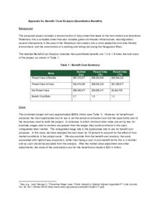 Appendix 5a. Benefit / Cost Analysis (Quantitative Benefits) Background The proposed project includes a reconstruction of busy street that leads to the train station and downtown Waterbury into a complete street that als