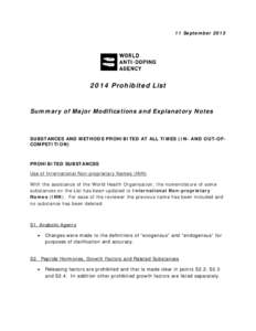 11 September[removed]Prohibited List Summary of Major Modifications and Explanatory Notes