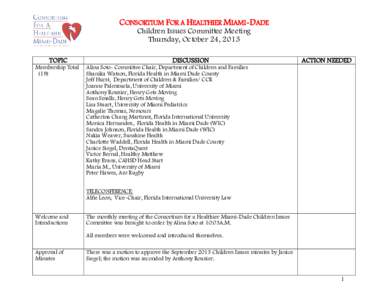 CONSORTIUM FOR A HEALTHIER MIAMI-DADE Children Issues Committee Meeting Thursday, October 24, 2013 TOPIC Membership Total (19)