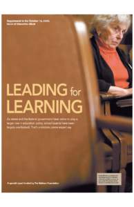 Supplement to the October 14, 2009, issue of Education Week LEADING for  LEARNING