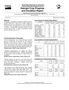 United States Department of Agriculture National Agricultural Statistics Service Georgia Crop Progress and Condition Report Cooperating with the Georgia Department of Agriculture