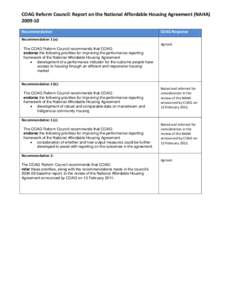 Responses to the COAG Reform CouncilReports on  the National Affordable Housing Agreement, the National Disability Agreement,  the National Healthcare Agreement and the National Indigenous Reform Agreement