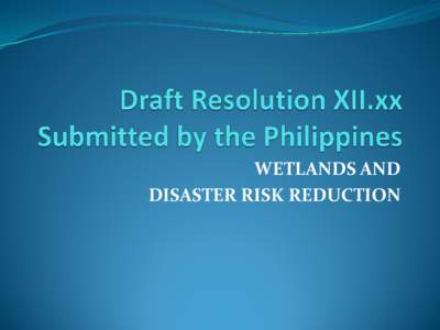 WETLANDS AND DISASTER RISK REDUCTION Preambular paragraphs:  RECOGNIZING that there exists no specific