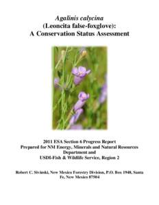 Agalinis calycina (Leoncita false-foxglove): A Conservation Status Assessment 2011 ESA Section 6 Progress Report Prepared for NM Energy, Minerals and Natural Resources