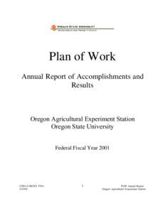 Plan of Work Annual Report of Accomplishments and Results Oregon Agricultural Experiment Station Oregon State University
