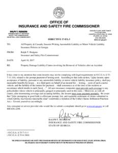 OFFICE OF INSURANCE AND SAFETY FIRE COMMISSIONER RALPH T. HUDGENS COMMISSIONER OF INSURANCE SAFETY FIRE COMMISSIONER INDUSTRIAL LOAN COMMISSIONER