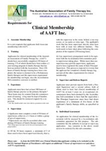 The Australian Association of Family Therapy Inc. PO BOXRICHMOND VICAUSTRALIA . TelFaxA d va n c i ng F am i l y T h er a p y training and clinical practice since 1979.