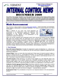 VT Dept of Finance & Management http://finance.vermont.gov/ Volume 4 Issue 4 DECEMBER 2009 The purpose of this quarterly newsletter is to provide departments with articles on good business practices, internal