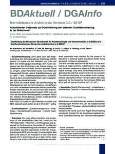 ANNOUNCEMENTS  / VERBANDSMITTEILUNGEN I S33 BDAktuell / DGAInfo Kerndatensatz Anästhesie Version*