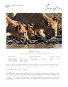 Singita Pamushana Lodge Malilangw e Zimbabwe Wildlife Journal For the month of August, Two Thousand and Fifteen