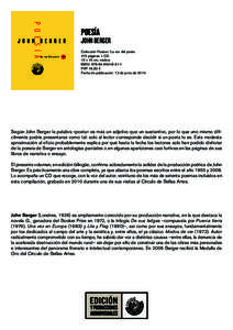poesía  John Berger Colección Poesía / La voz del poeta 272 páginas + CD 13 x 16 cm, rústica