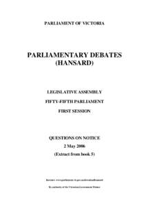 PARLIAMENT OF VICTORIA  PARLIAMENTARY DEBATES (HANSARD)  LEGISLATIVE ASSEMBLY