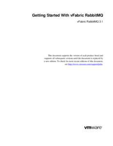 Getting Started With vFabric RabbitMQ vFabric RabbitMQ 3.1 This document supports the version of each product listed and supports all subsequent versions until the document is replaced by a new edition. To check for more