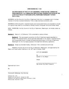 ORDINANCE NO[removed]AN ORDINANCE OF THE CITY OF CASHMERE, WASHINGTON, AMENDING ORDINANCE NO 1153 ANNEXING CERTAIN REAL PROPERTIES OUTSIDE THE LIMITS OF THE CITY FOR MUNICIPAL PURPOSES PURSUANT TO RCW 35A[removed]WHEREAS, 