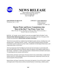 NEWS RELEASE Boston Water and Sewer Commission 980 Harrison Avenue, Boston, MA[removed]Phone: [removed]Fax: [removed]