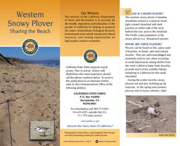 Western Snowy Plover Sharing the Beach Our Mission The mission of the California Department