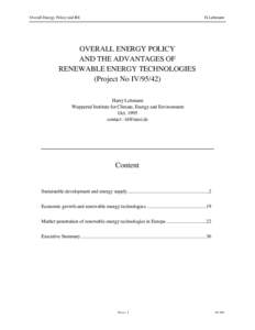 Overall Energy Policy and RE  H.Lehmann OVERALL ENERGY POLICY AND THE ADVANTAGES OF