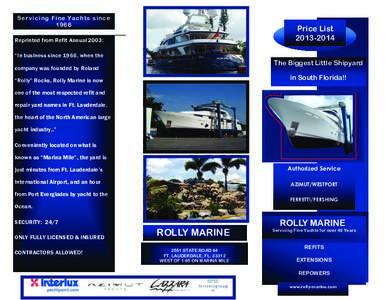 Servicing Fine Yachts since 1966 Price List