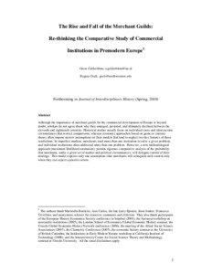 The Rise and Fall of the Merchant Guilds: Re-thinking the Comparative Study of Commercial Institutions in Premodern Europe1