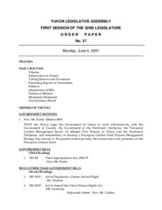 Yukon / Law / Appropriation bill / Bill / 41st Canadian Parliament / Politics / 32nd Yukon Legislative Assembly / Statutory law / Government / Beaufort Sea