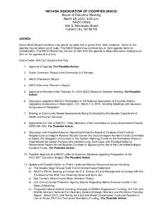 NEVADA ASSOCIATION OF COUNTIES (NACO) Board of Directors’ Meeting March 28, 2014, 9:00 a.m. NACO Office 304 S. Minnesota Street Carson City, NV 89703