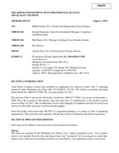 DRAFT OKLAHOMA DEPARTMENT OF ENVIRONMENTAL QUALITY AIR QUALITY DIVISION MEMORANDUM  August 1, 2014