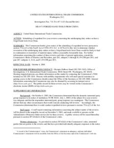 UNITED STATES INTERNATIONAL TRADE COMMISSION Washington, D.C. Investigation Nos. 731-TA-457-A-D (Second Review) HEAVY FORGED HAND TOOLS FROM CHINA  AGENCY: United States International Trade Commission.