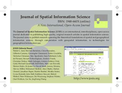 o o Journal of Spatial Information Science ISSN: 1948-660X (online) A New, International, Open-Access Journal